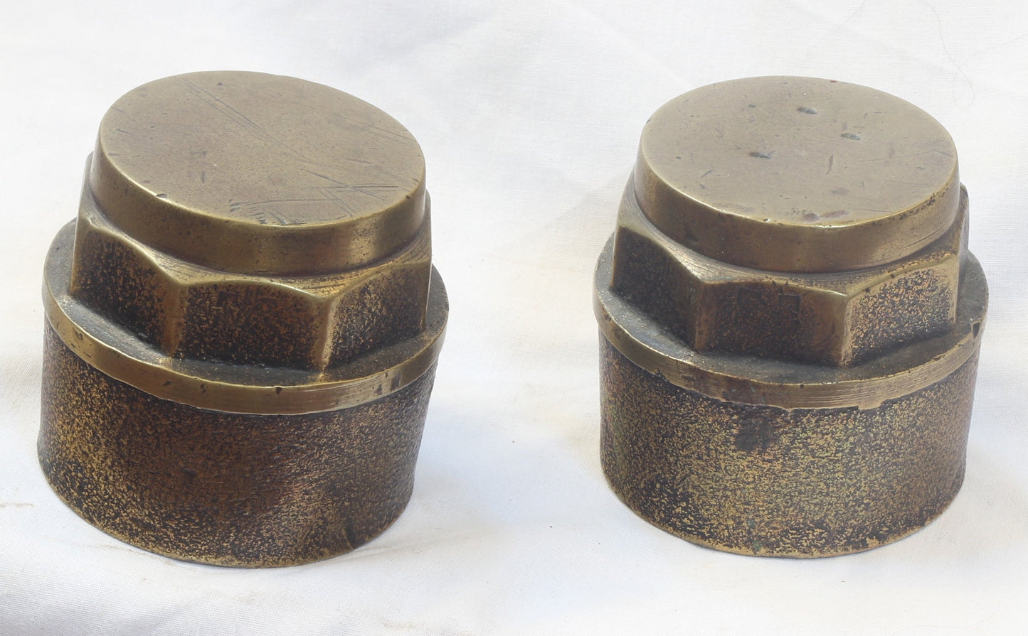 Pair of Antique Brass Cart or Wagon Hub Nuts or Caps