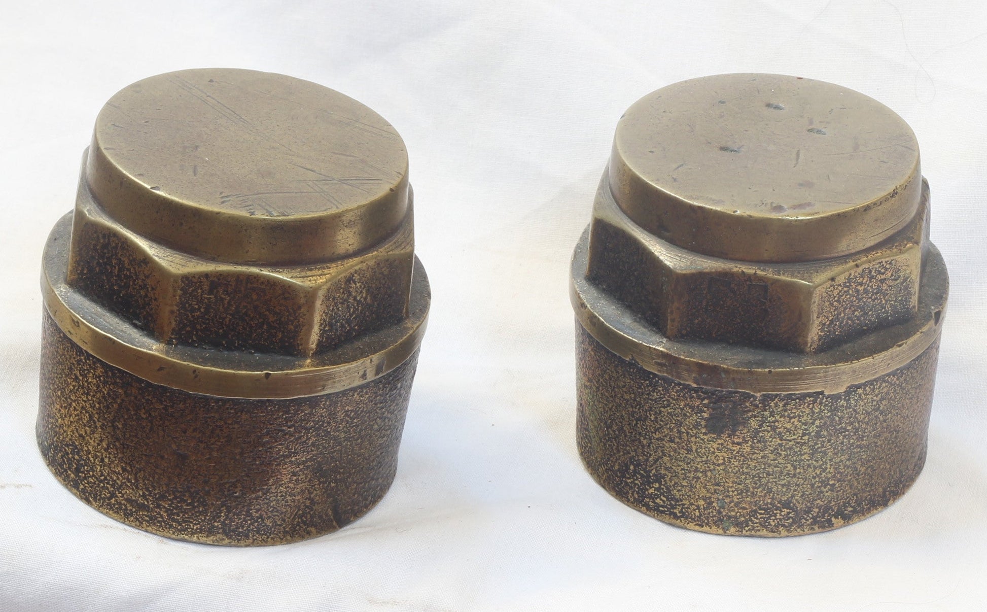 Pair of Antique Brass Cart or Wagon Hub Nuts or Caps