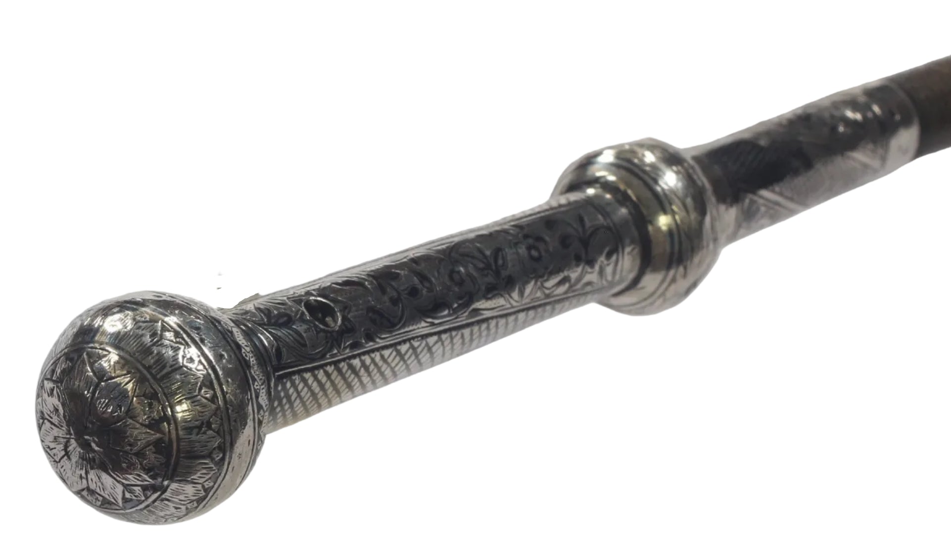 Silver & Niello Handled Russian or Caucasian Riding Whip or Nagaika 