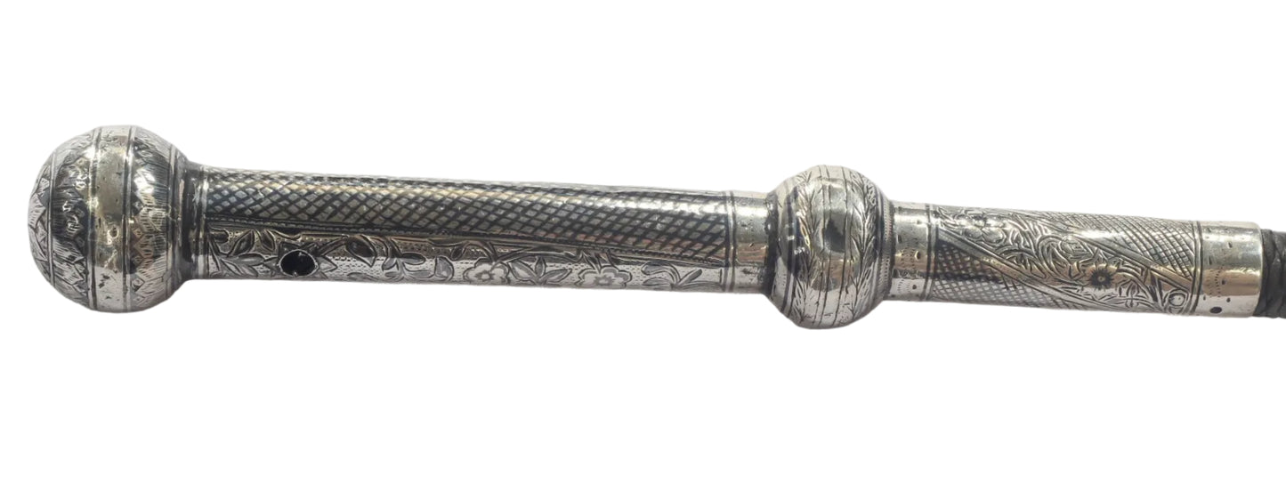 Silver & Niello Handled Russian or Caucasian Riding Whip or Nagaika 