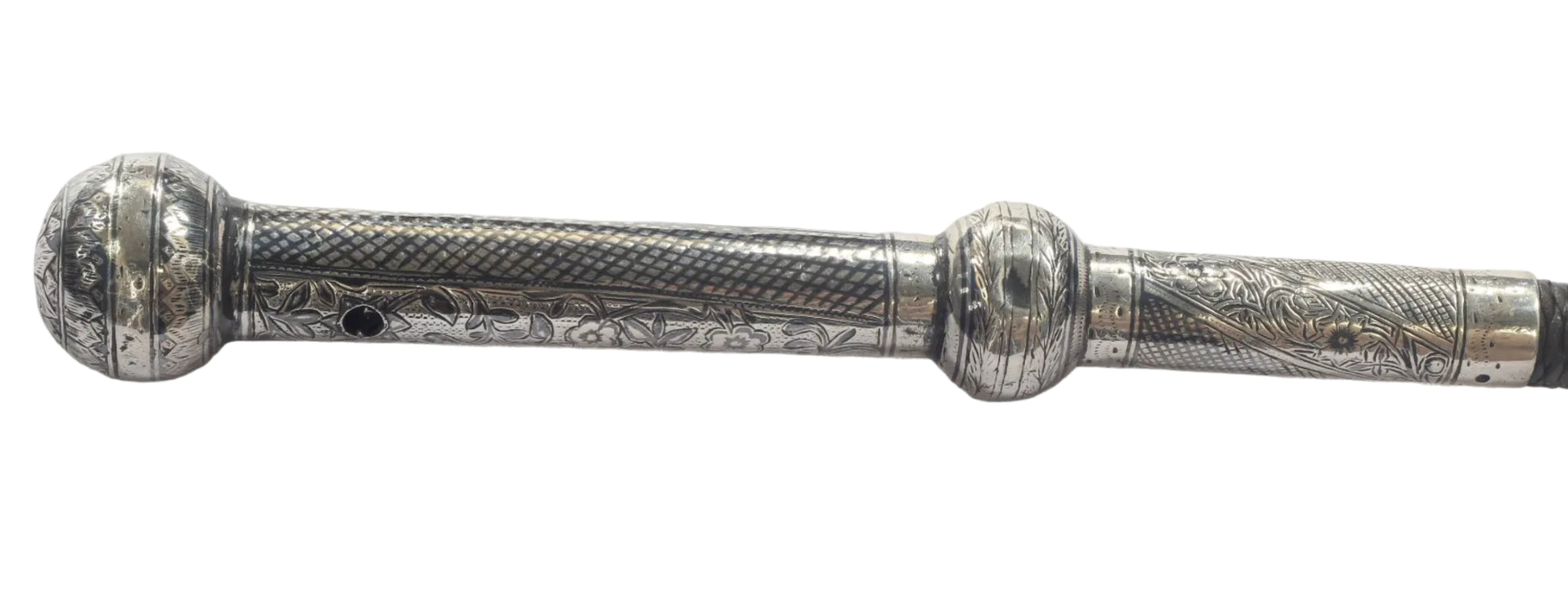 Silver & Niello Handled Russian or Caucasian Riding Whip or Nagaika 