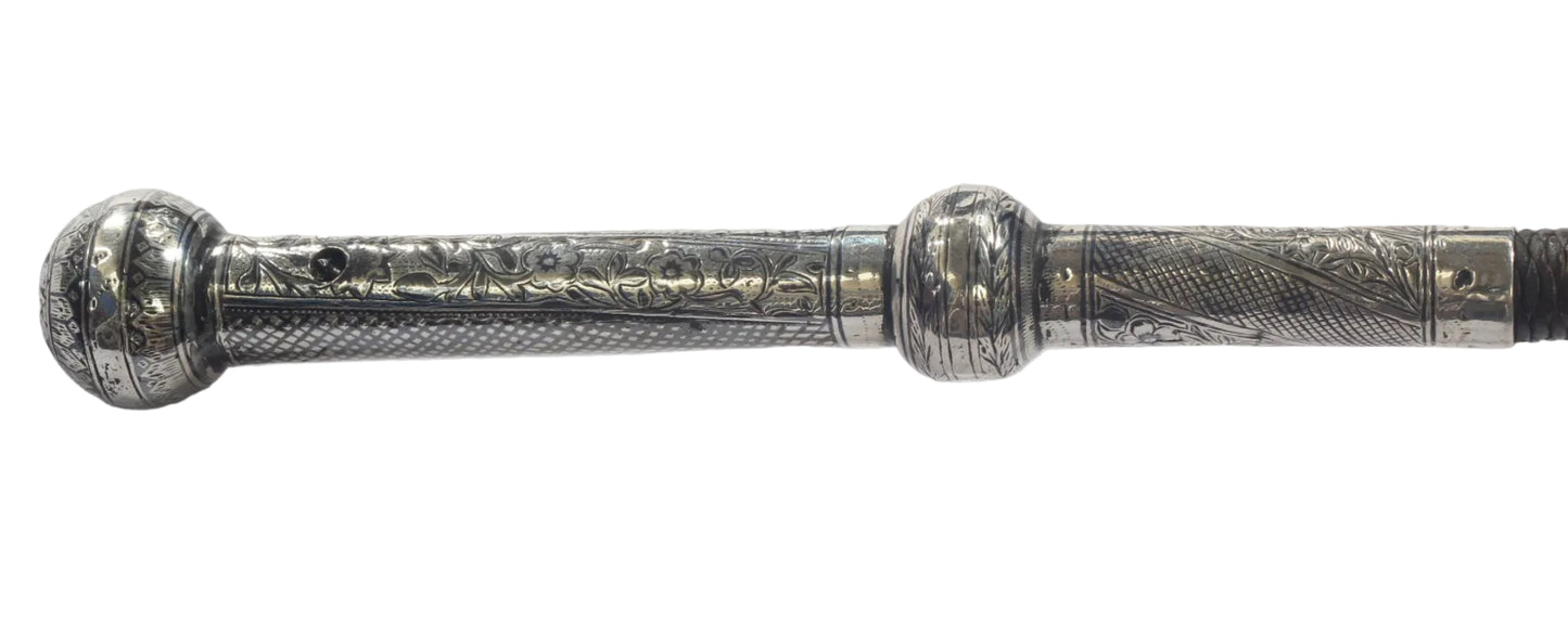 Silver & Niello Handled Russian or Caucasian Riding Whip or Nagaika 
