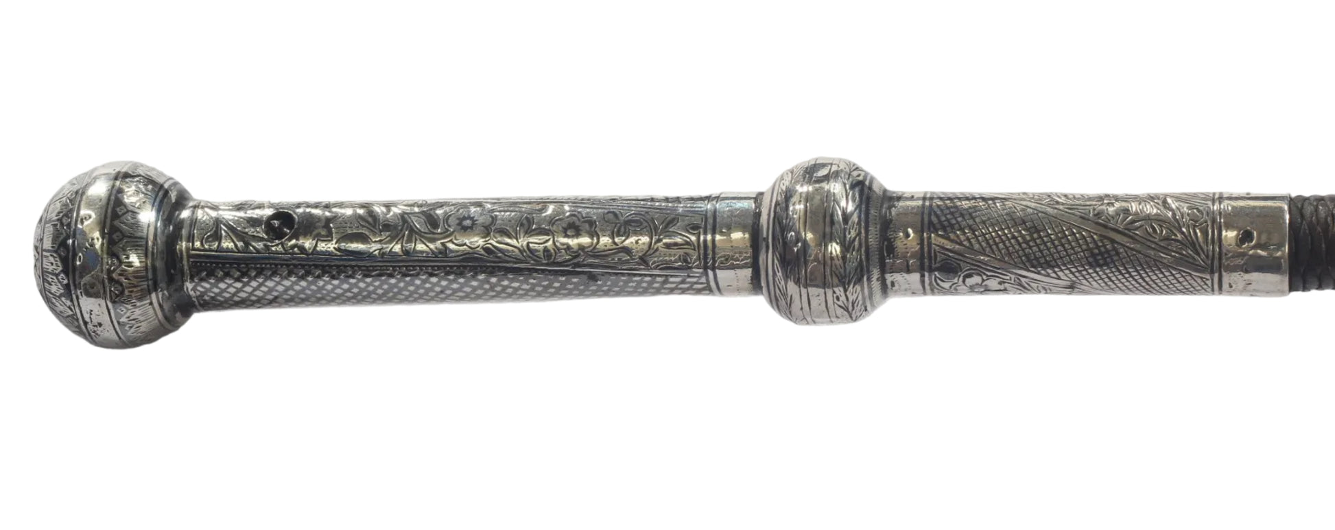 Silver & Niello Handled Russian or Caucasian Riding Whip or Nagaika 