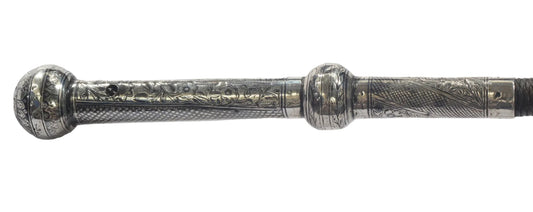 Silver & Niello Handled Russian or Caucasian Riding Whip or Nagaika 