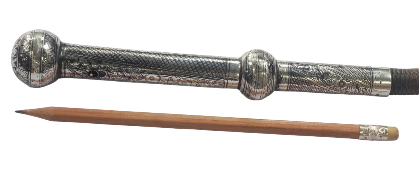 Silver & Niello Handled Russian or Caucasian Riding Whip or Nagaika 
