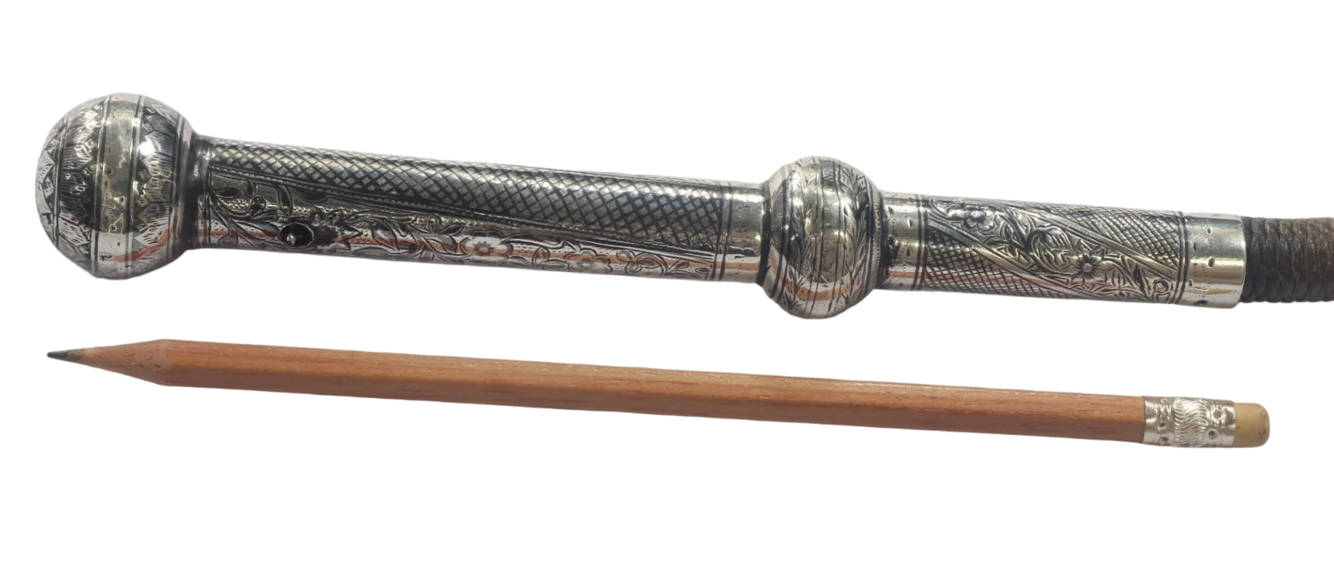 Silver & Niello Handled Russian or Caucasian Riding Whip or Nagaika 