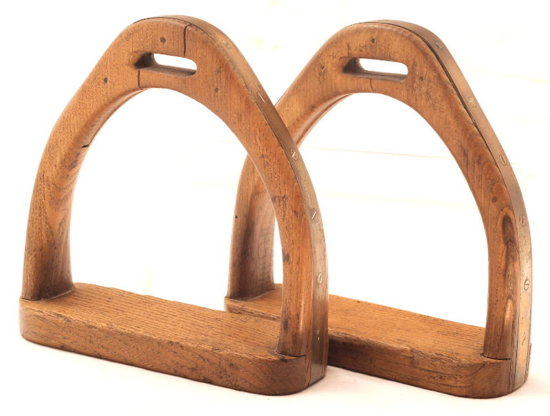 Vintage Wood and Brass Stirrups