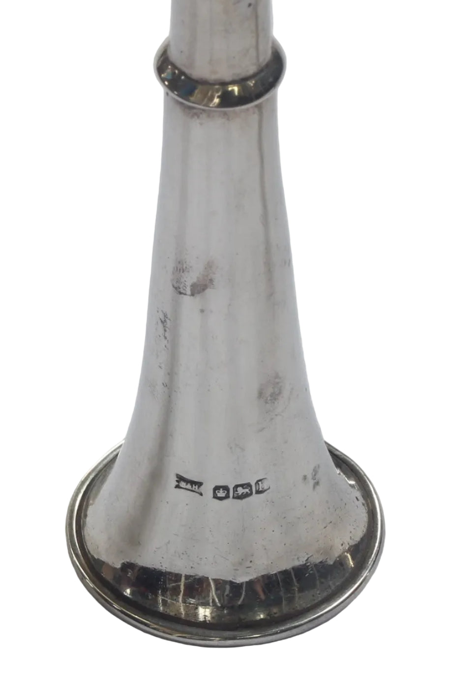 1925 Silver Hunting Horn Salt & Pepper Shakers or Pepperettes by Walker & Hall