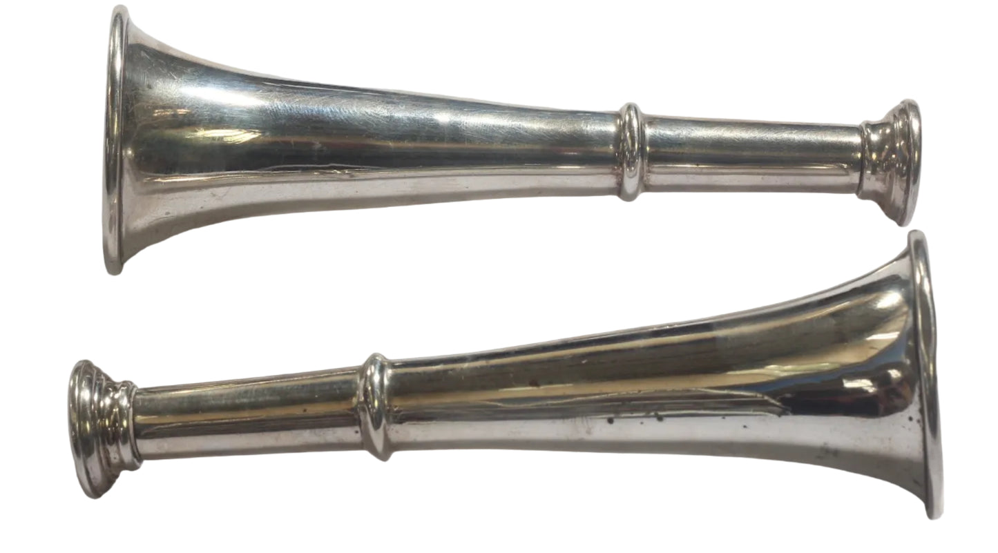1925 Silver Hunting Horn Salt & Pepper Shakers or Pepperettes by Walker & Hall