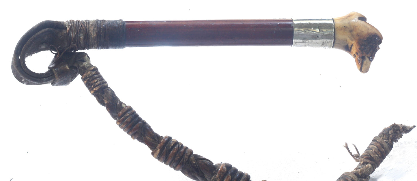 Antique Beagling Whip with Hound Handle and Whistle