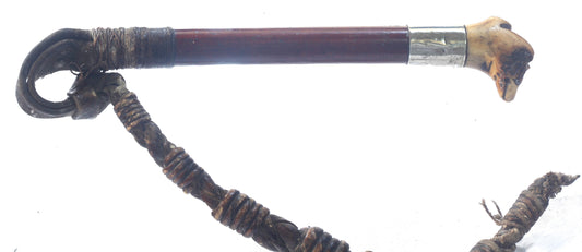 Antique Beagling Whip with Hound Handle and Whistle