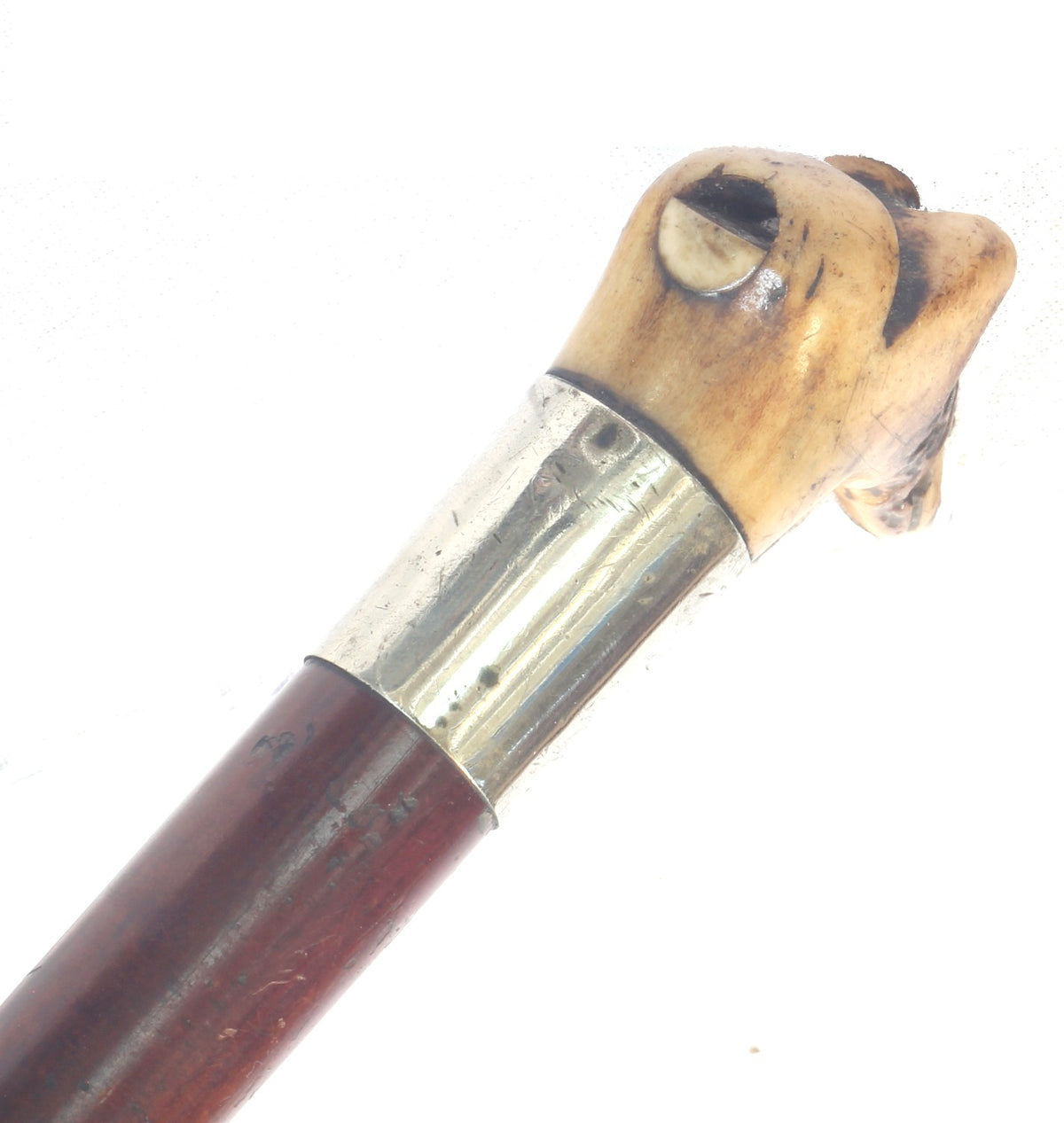 Antique Beagling Whip with Hound Handle and Whistle