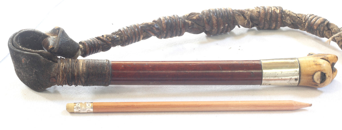 Antique Beagling Whip with Hound Handle and Whistle
