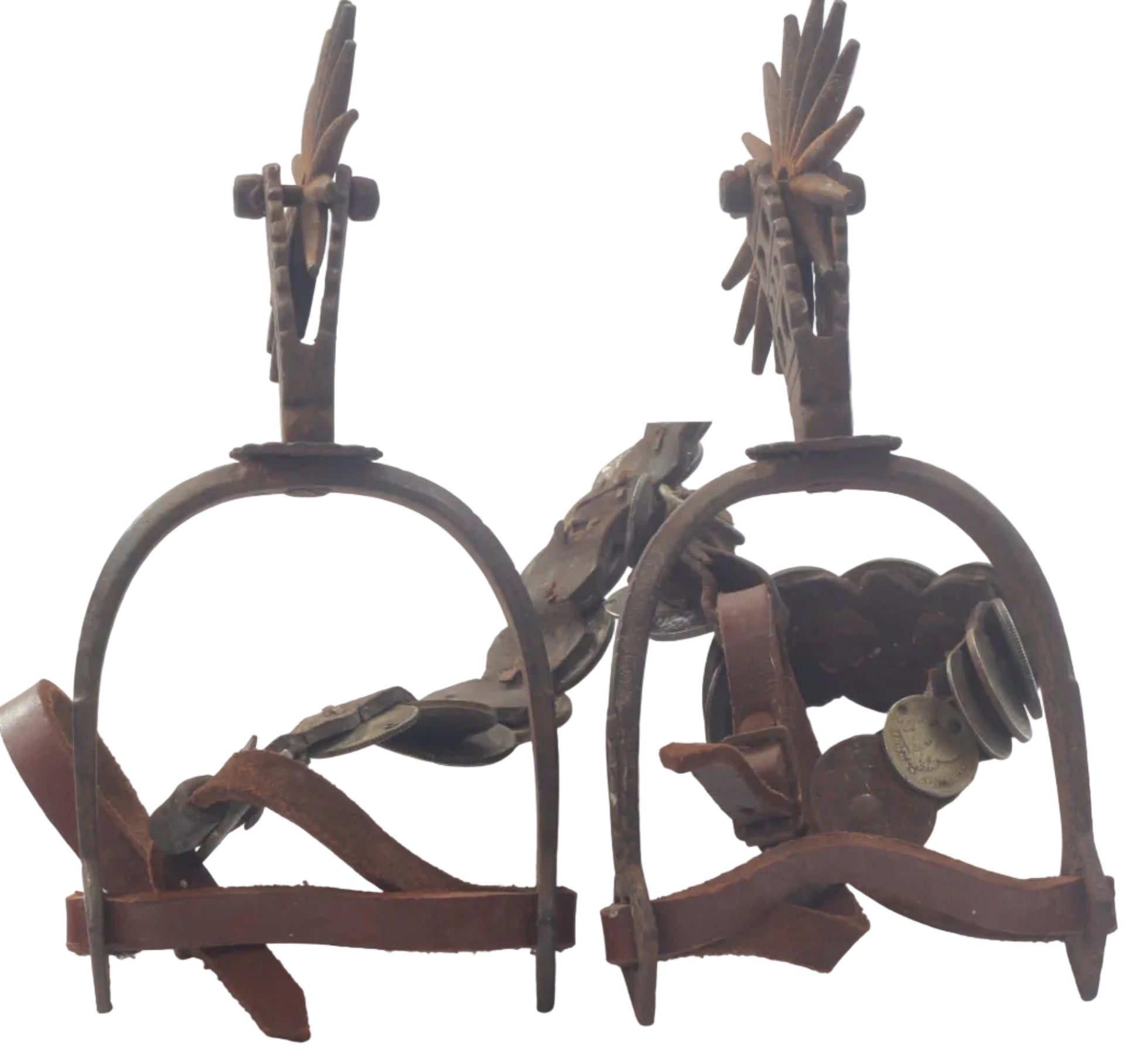 Pair of South American Spurs with Coin Decorated Straps