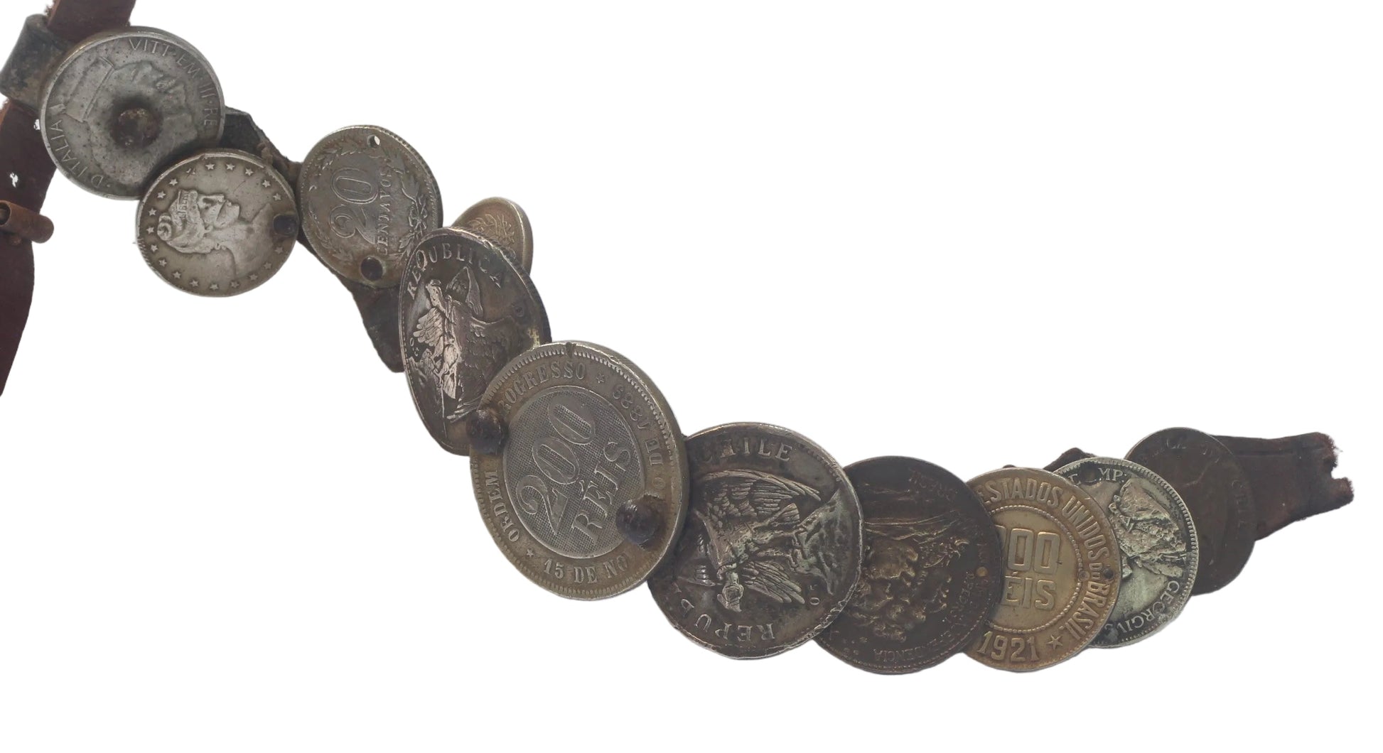 Pair of South American Spurs with Coin Decorated Straps