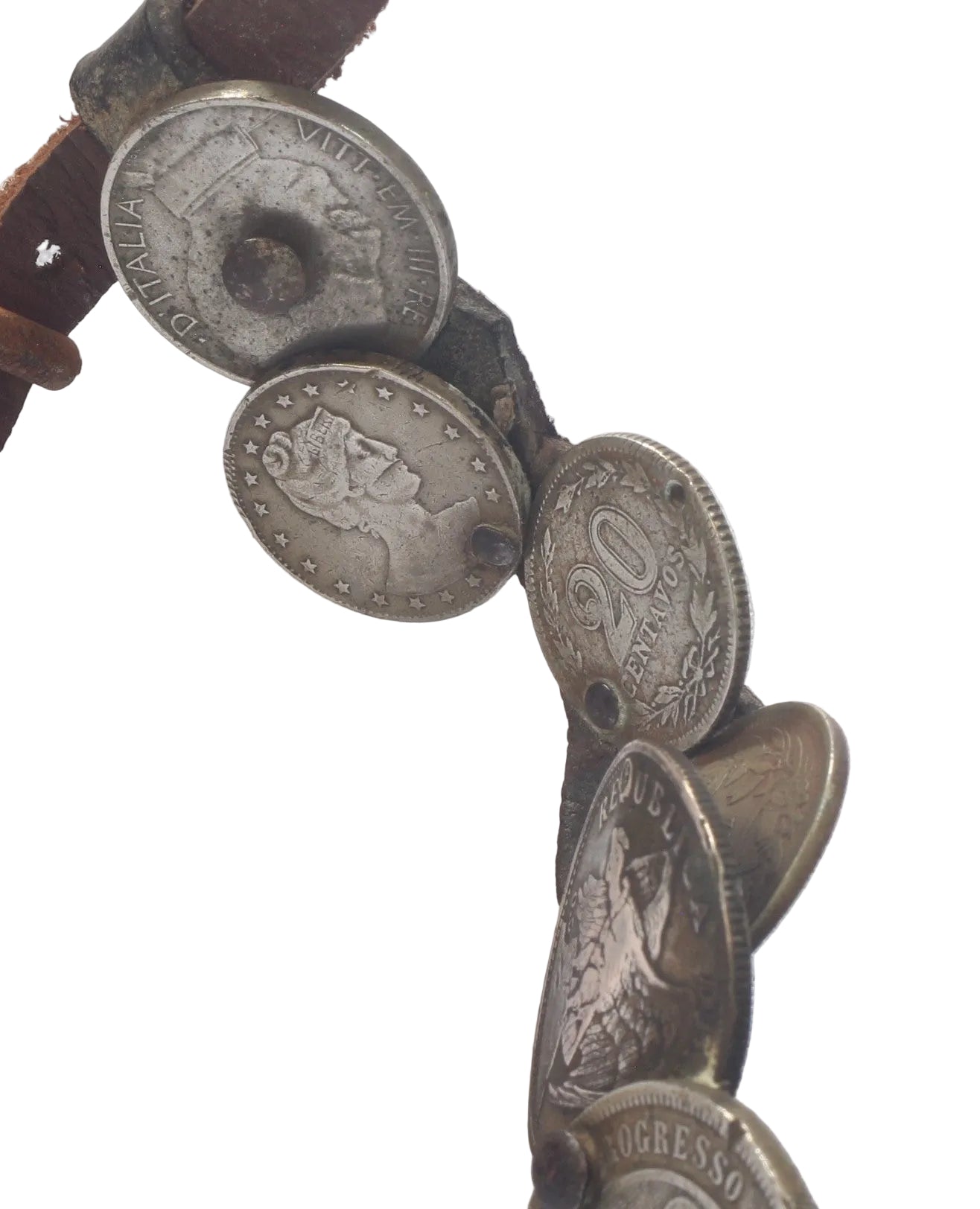 Pair of South American Spurs with Coin Decorated Straps