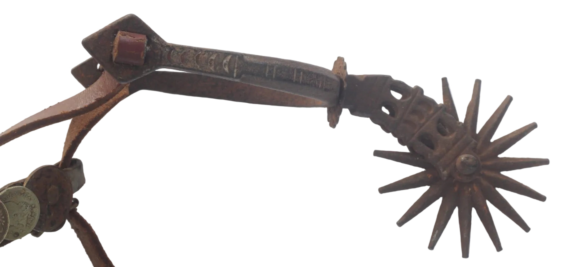 Pair of South American Spurs with Coin Decorated Straps