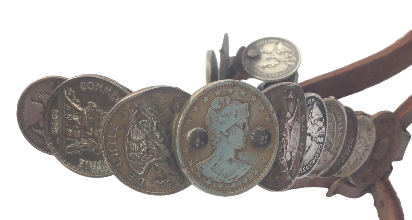 Pair of South American Spurs with Coin Decorated Straps