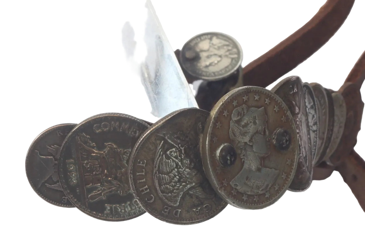 Pair of South American Spurs with Coin Decorated Straps