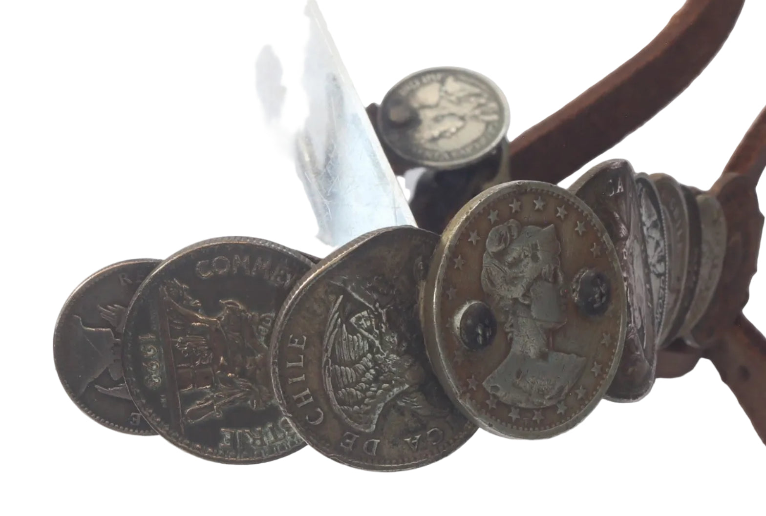 Pair of South American Spurs with Coin Decorated Straps