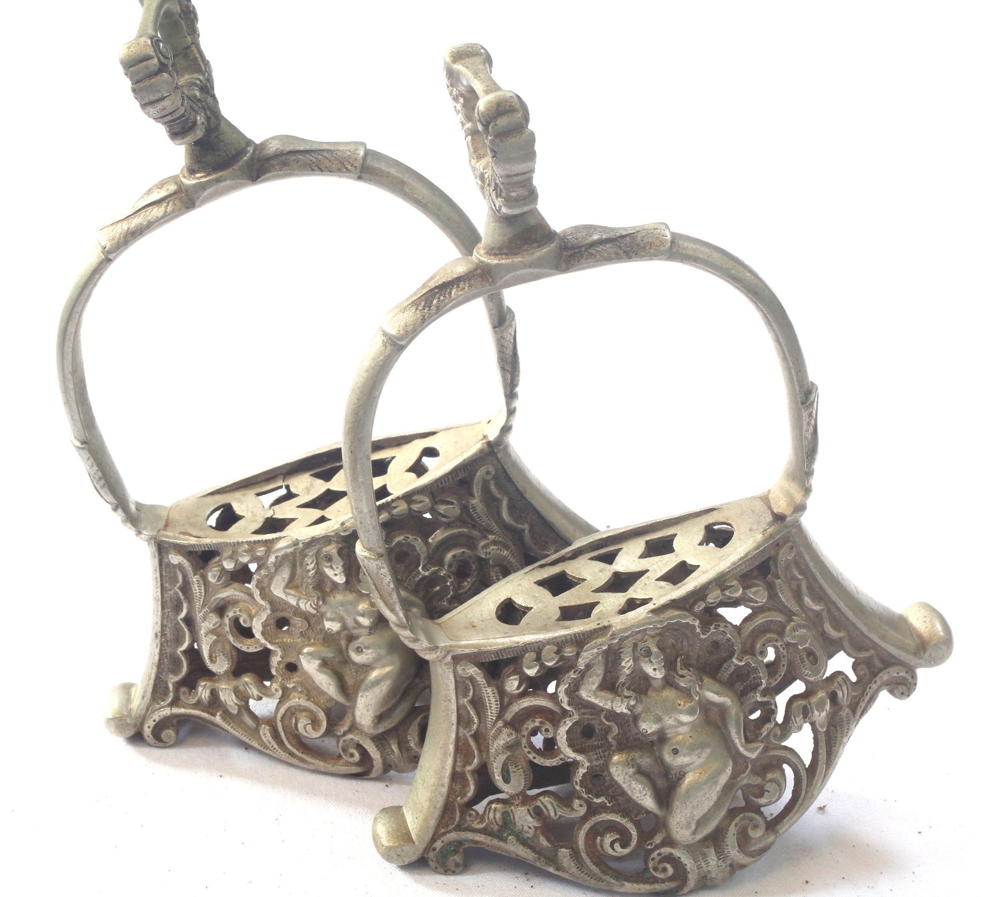 Pair of Estribos de Campana / Bell Stirrups with Naked Woman