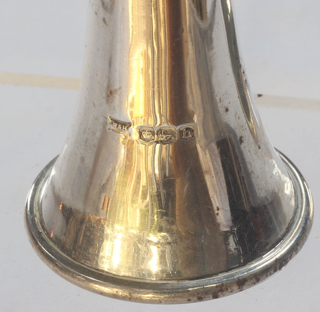 1925 Silver Hunting Horn Salt & Pepper Shakers or Pepperettes by Walker & Hall