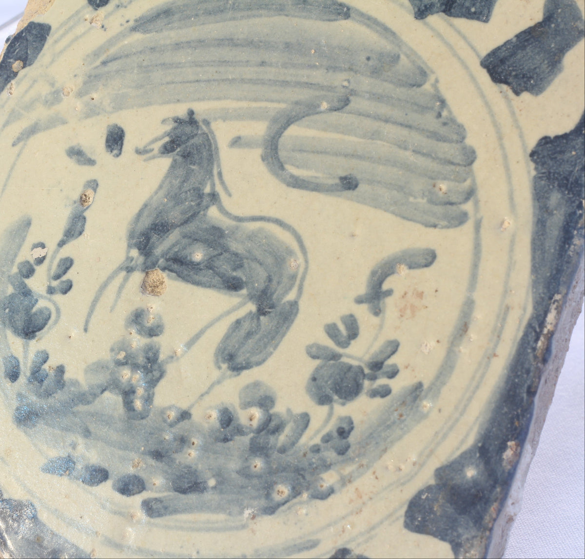 18th Century Spanish Tile with Horse from Triana