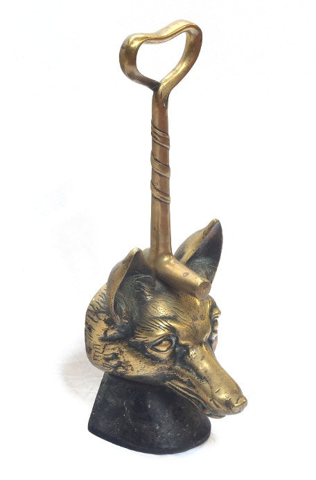 Antique Brass Fox Mask & Whip Door Stop or Porter