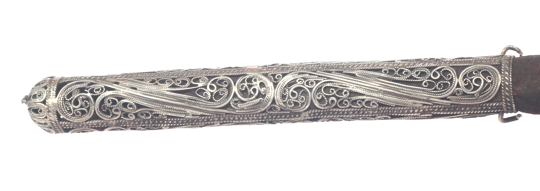 Antique hide whip with silver filigree