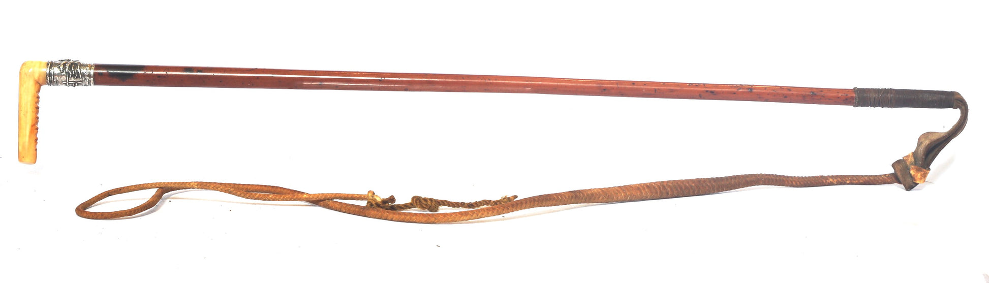 Victorian hunt whip with racing scene