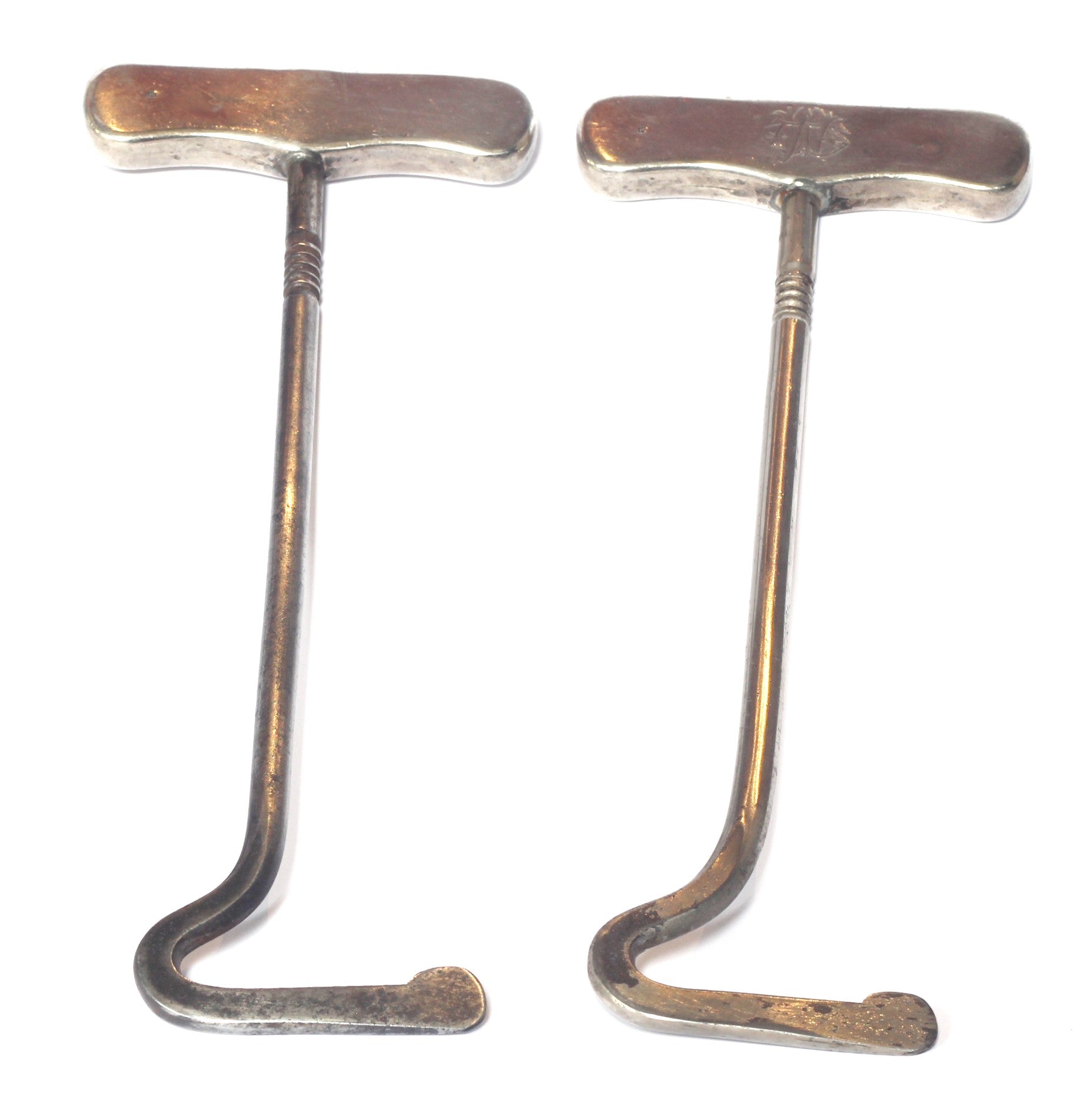 1893 Silver Handled Boot Pulls or Hooks