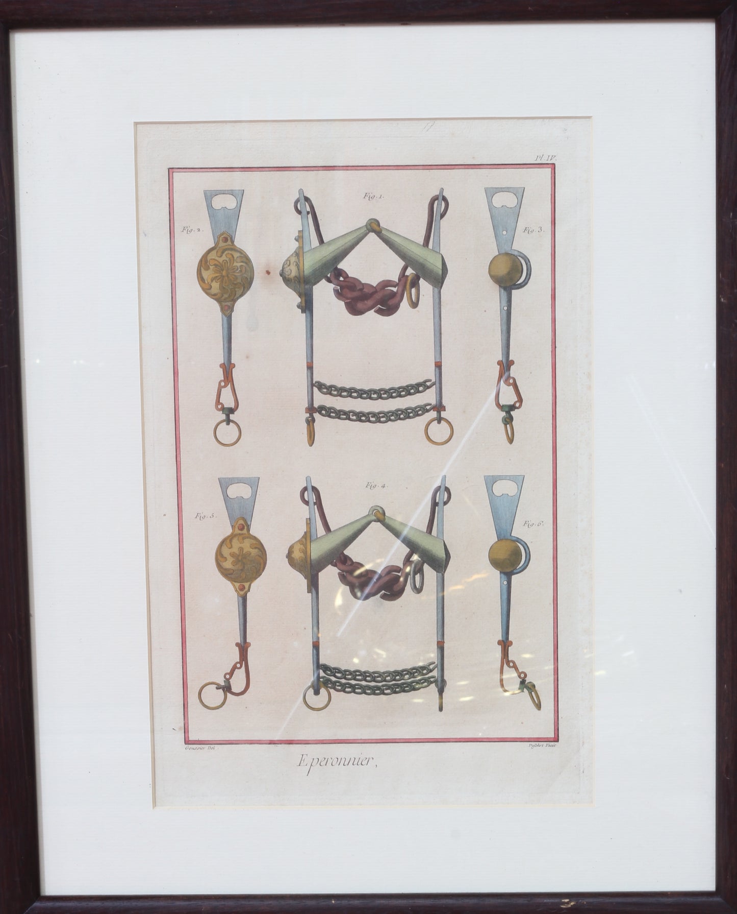 Pair of Framed 18th Century Hand Coloured Horse Bit Prints