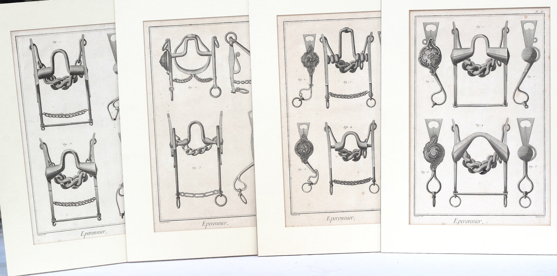 Four 18th Century Horse Bit Engravings from Diderot & D'Alembert
