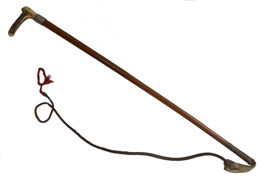 Antique Long Malacca Hunting Whip with Braided Silver Collar